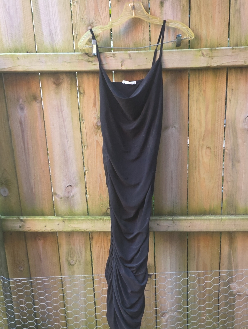 Black Ruched Slip Dress with Cowl Neck